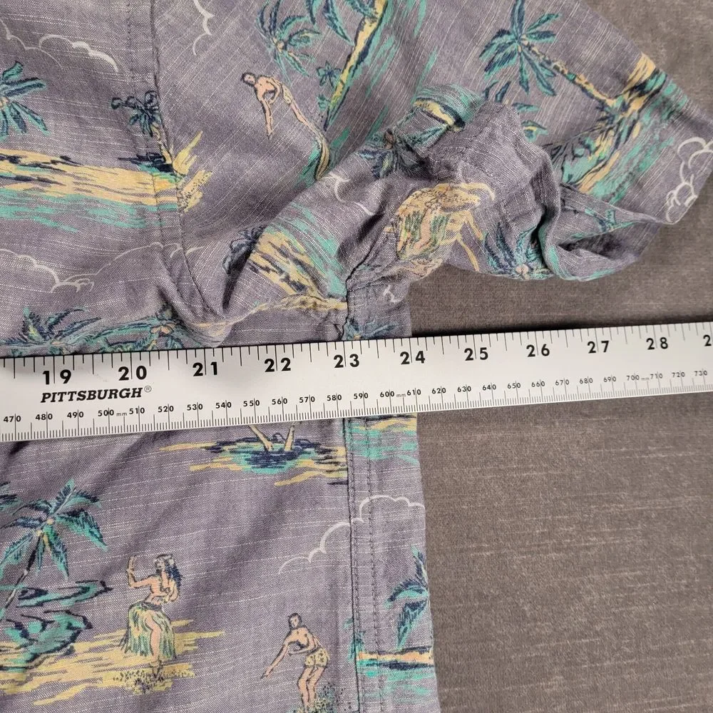 Body Glove Shirt Mens Large Blue Button Up Hawaiian Surfing Hula Girl Retro Logo